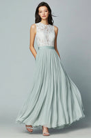 Load image into Gallery viewer, Dusty Sage Lace Chiffon A Line Bridesmaid Dress