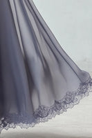 Load image into Gallery viewer, Dusty Blue A Line Lace Chiffon Bridesmaid Dress With Short Sleeves
