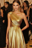 Load image into Gallery viewer, Golden Metallic Satin One Shoulder A-Line Formal Dress