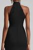 Load image into Gallery viewer, Halter Neck Ruffles Mermaid Black Tie Dress with Slit