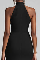 Load image into Gallery viewer, Halter Neck Ruffles Mermaid Black Tie Dress with Slit