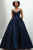 Load image into Gallery viewer, Sweetheart Navy Spaghetti Straps Long Satin Ball Gown with Side Invisible Pockets