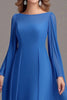 Load image into Gallery viewer, Blue Tulle Long Sleeves A Line Boat Neck Mother Of the Bride Dress