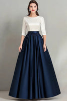 Load image into Gallery viewer, White Navy A Line Half Sleeves Ruched Mother Of the Bride Dress