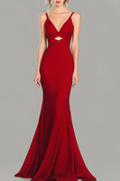 Load image into Gallery viewer, Red V-Neck Cut Out Mermaid Formal Dress