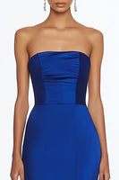 Load image into Gallery viewer, Mermaid Strapless Royal Blue Satin Long Formal Dress with Slit