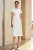 Load image into Gallery viewer, White Round Neck Fitted Straight Pencil Midi Formal Dress
