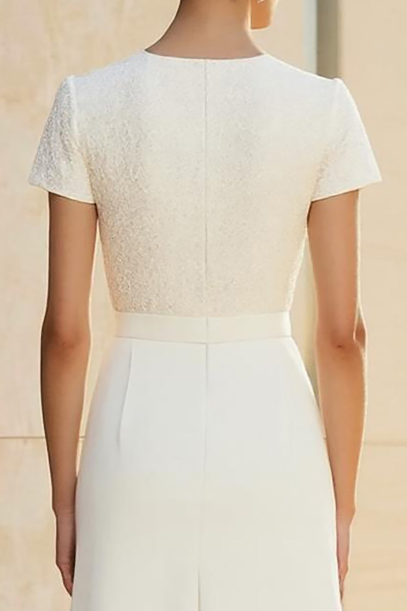 Load image into Gallery viewer, White Round Neck Fitted Straight Pencil Midi Formal Dress