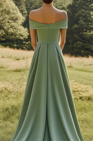 Load image into Gallery viewer, Sage Off The Shoulder Slim Formal Dress with Wide Hem