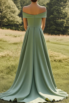 Sage Off The Shoulder Slim Formal Dress with Wide Hem