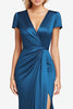 Load image into Gallery viewer, Mermaid V-Neck Blue Ruched Sleeves Full Length Mother Dress with Slit