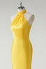 Load image into Gallery viewer, Mermaid Yellow Halter Satin Long Prom Dress