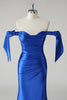 Load image into Gallery viewer, Off the Shoulder Royal Blue Mermaid Pleated Prom Dress