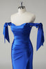 Load image into Gallery viewer, Off the Shoulder Royal Blue Mermaid Pleated Prom Dress
