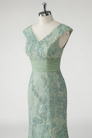 Load image into Gallery viewer, Green V Neck Mermaid Appliques Cap Sleeves Prom Dress