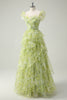 Load image into Gallery viewer, Dusty Sage Floral A Line Square Neck Ruffled Long Prom Dress