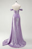 Load image into Gallery viewer, Glitter Off The Shoulder Lilac Side Cape Ruched Prom Dress