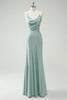 Load image into Gallery viewer, Sage Mermaid Spaghetti Straps Ruched Long Prom Dress