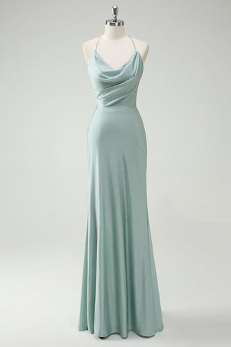 Sage Mermaid Spaghetti Straps Ruched Long Prom Dress
