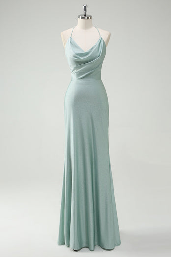 Sage Mermaid Spaghetti Straps Ruched Long Prom Dress