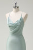 Load image into Gallery viewer, Sage Mermaid Spaghetti Straps Ruched Long Prom Dress