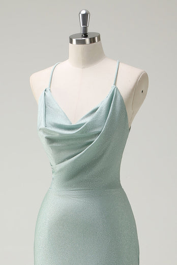Sage Mermaid Spaghetti Straps Ruched Long Prom Dress