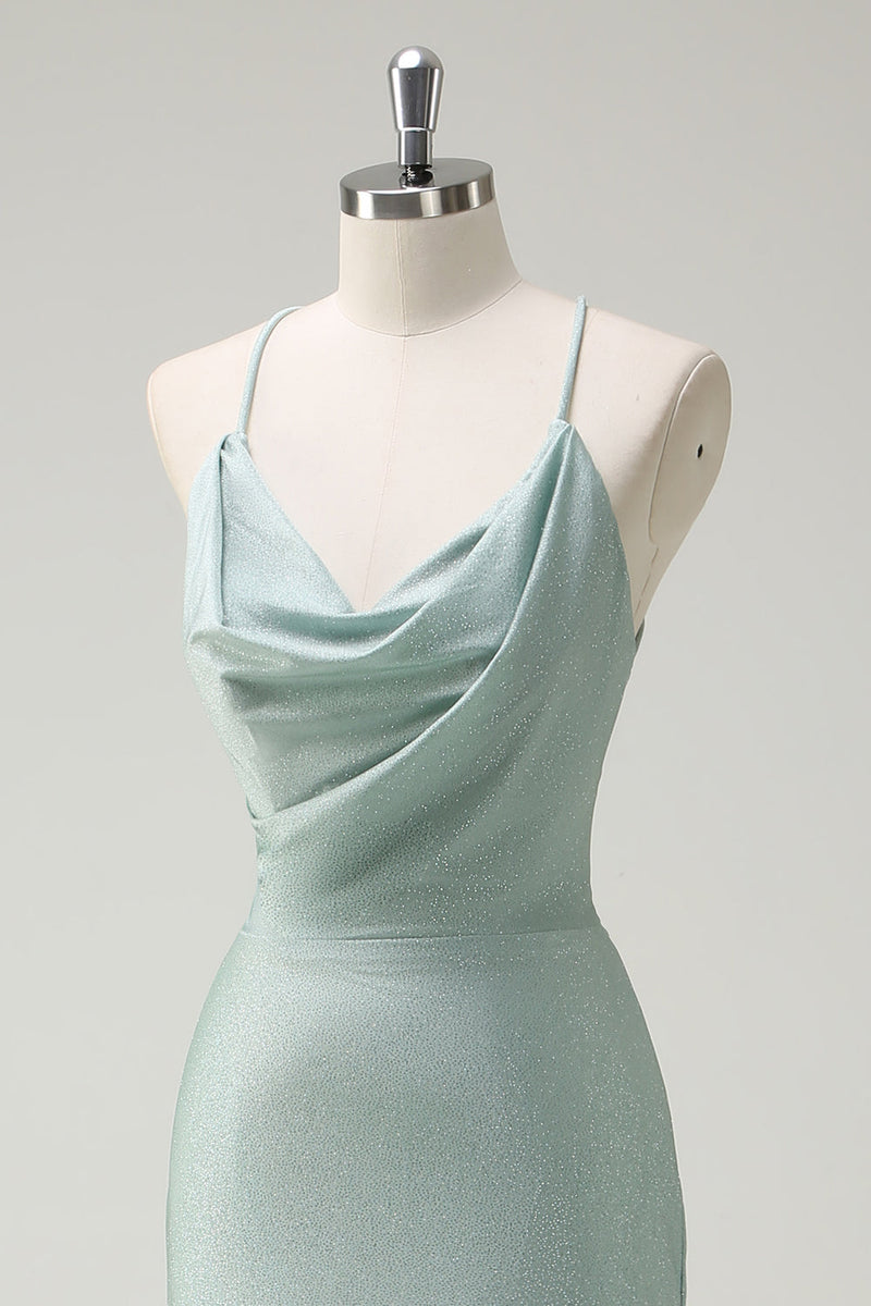 Load image into Gallery viewer, Sage Mermaid Spaghetti Straps Ruched Long Prom Dress