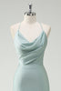 Load image into Gallery viewer, Sage Mermaid Spaghetti Straps Ruched Long Prom Dress