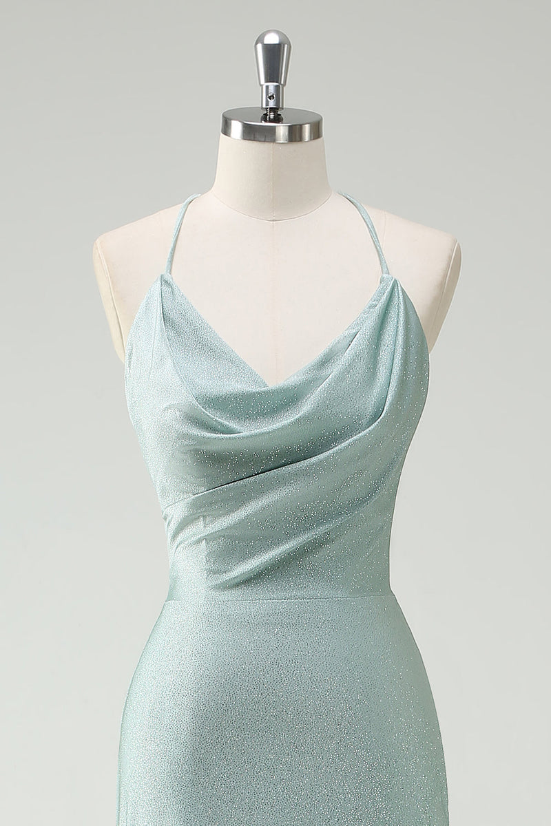 Load image into Gallery viewer, Sage Mermaid Spaghetti Straps Ruched Long Prom Dress