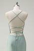 Load image into Gallery viewer, Sage Mermaid Spaghetti Straps Ruched Long Prom Dress