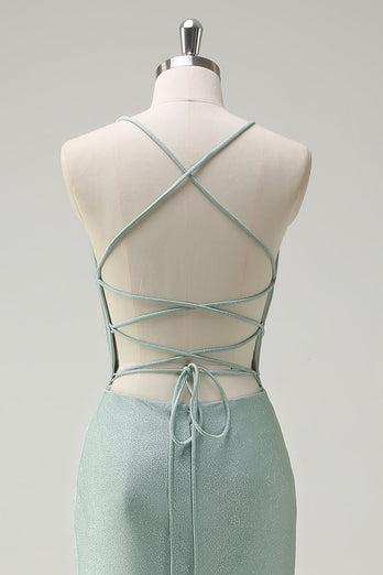 Sage Mermaid Spaghetti Straps Ruched Long Prom Dress