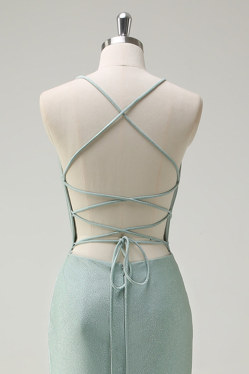 Load image into Gallery viewer, Sage Mermaid Spaghetti Straps Ruched Long Prom Dress