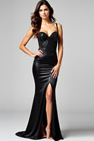 Load image into Gallery viewer, Spaghetti Straps Mermaid Lace Up Back Black Tie Dress
