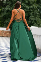 Load image into Gallery viewer, Dark Green Backless Satin Prom Dress with Slit