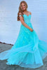 Load image into Gallery viewer, Navy A-Line Spaghetti Straps Tulle Princess Prom Dress with Appliques
