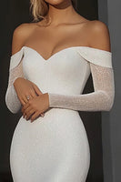 Load image into Gallery viewer, Off the Shoulder Ivory Mermaid Matte Satin Wedding Dress