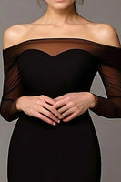 Load image into Gallery viewer, Mesh Black Off The Shoulde Mermaid Long Sleeves Long Prom Dress