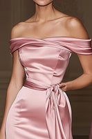 Load image into Gallery viewer, Blush Off the Shoulder Mermaid Satin Long Military Ball Dress