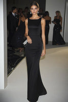 Load image into Gallery viewer, Elegant Black Square Neck Sheath Satin Floor Length Military Ball Dress
