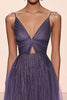 Load image into Gallery viewer, Grey Purple A Line Pleated V Neck Tulle Gala Dress