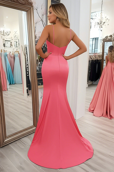 Simple Coral Mermaid Spaghetti Straps Long Prom Dress