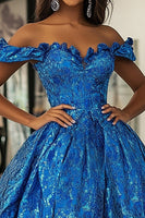 Load image into Gallery viewer, Off The Shoulder Ball Gown Royal Blue Corset Prom Dress