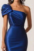 Load image into Gallery viewer, Dark Blue Mermaid Satin One Shoulder Military Ball Dress