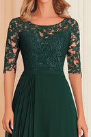 Load image into Gallery viewer, Elegant Dark Green A-Line Boat Neck Chiffon Long Mother Of the Bride Dress with Lace Appliques