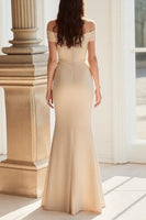 Load image into Gallery viewer, Champagne Off the Shoulder Sheath Mother of the Bride Dress with Appliques