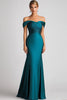 Load image into Gallery viewer, Mermaid Off The Shoulder Peacock Blue Satin Ruched Long Formal Dress