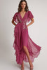 Load image into Gallery viewer, Embellished Dark Pink V Neck A Line Floral Maxi Formal Dress with Ruffles