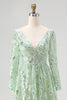 Load image into Gallery viewer, Dusty Sage Lace Applique Tulle V Neck Prom Dress with Long Sleeves