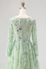 Load image into Gallery viewer, Dusty Sage Lace Applique Tulle V Neck Prom Dress with Long Sleeves