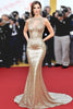 Load image into Gallery viewer, Gold Mermaid Scoop Neck Sequin Long Gala Dress
